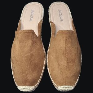 SODA WOMENS CASUAL ROUND TOE OPEN BACK SLIP-ON BROWN ESPADRILLES SIZE-11